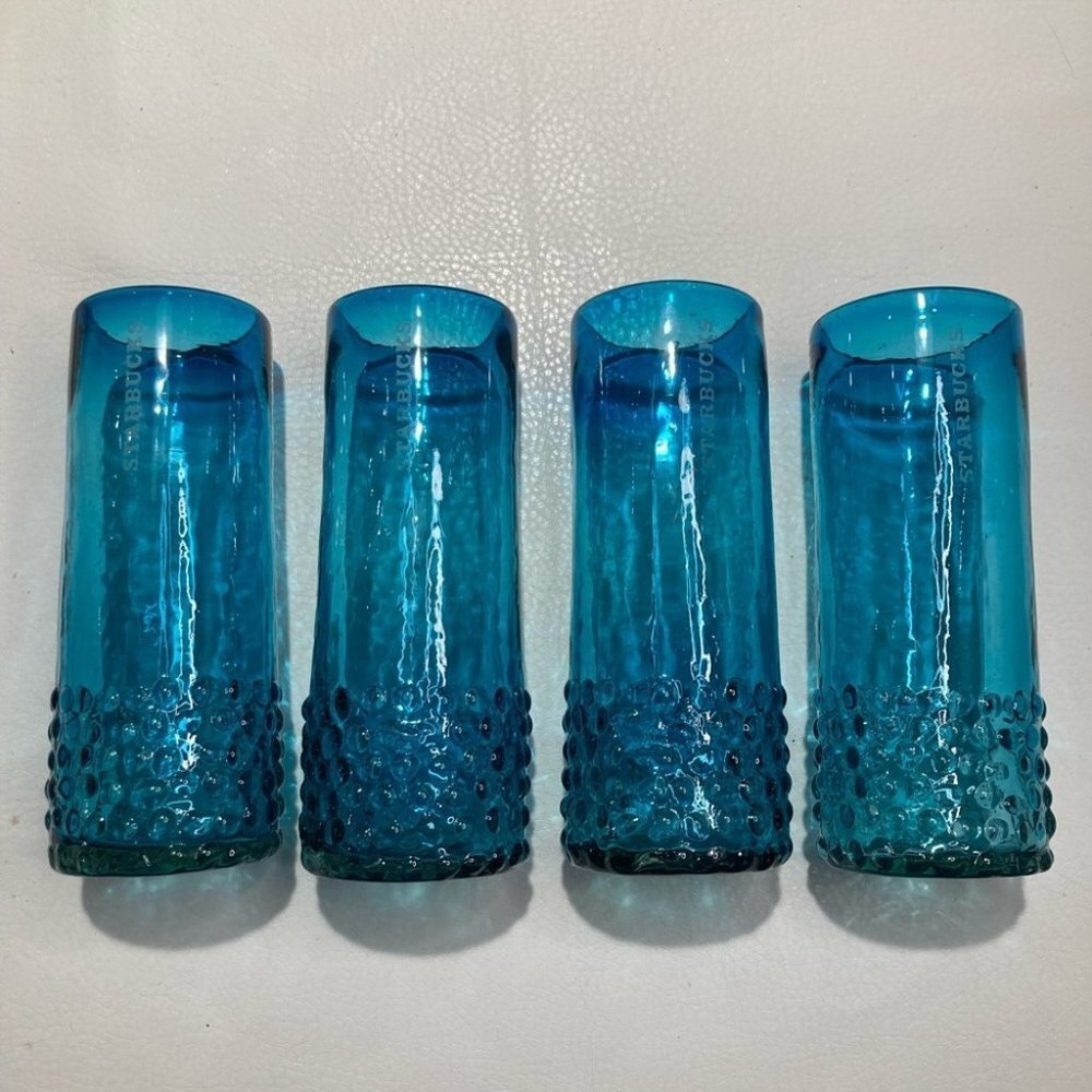 STARBUCKS Hand Blown Glass Hobnail Motif Glasses Very Rare Glasses